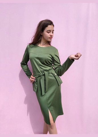 Зелена повсякденний сукня зелене з накладними кишенями, на поясі 6096 l (46) Алеся