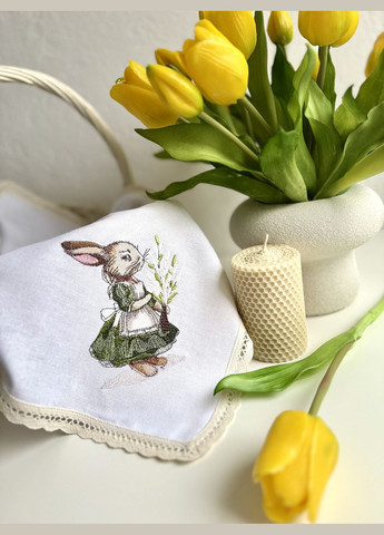 Великодня лляна серветка з вишивкою пасхальний рушник на кошик TobiSobi з кроликом TS00003-1 Figasse (333023764)