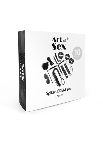 BDSM-набір – Spikes BDSM Set Leather, 10 предметів, чорний, натуральна шкіра Art of Sex (335392863)