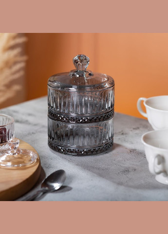 Двухуровневая конфетница с крышкой стеклянная Ø 10 см Серая HP-YH-77 Yiwu (353502537)