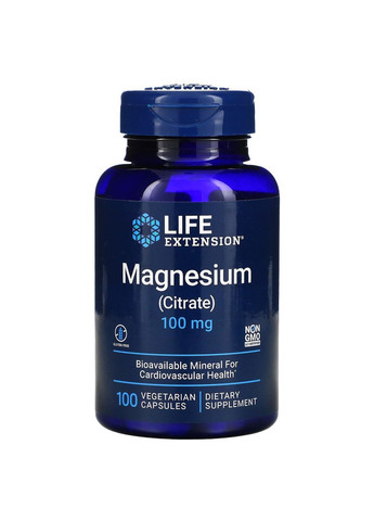 Магний цитрат 100 мг Magnesium Citrate для сердца и сосудов 100 вегетарианских капсул Life Extension (264306870)