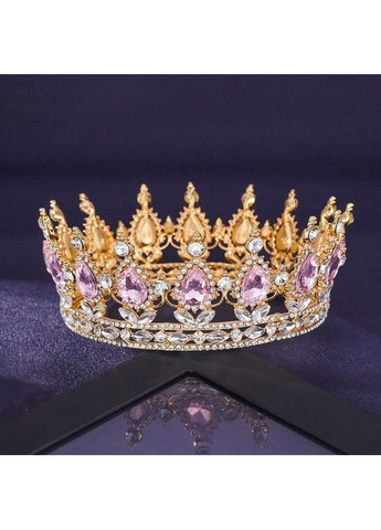Корона с розовыми камнями Swarovski Золото 13.5 см Тиара с камнями Swarovski для свадьбы. No Brand (369162831)
