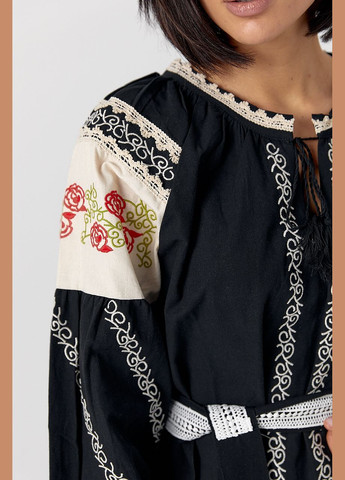 Чорна жіноча сукня міді з вишитими трояндами Lurex