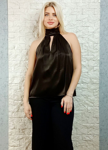 Коричневая блуза Lumina з віскозного шовку декорована бахромою