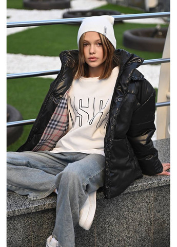 Чорна зимня трендова підліткова куртка оверсайз — замір в описі GD/GL Модний простір