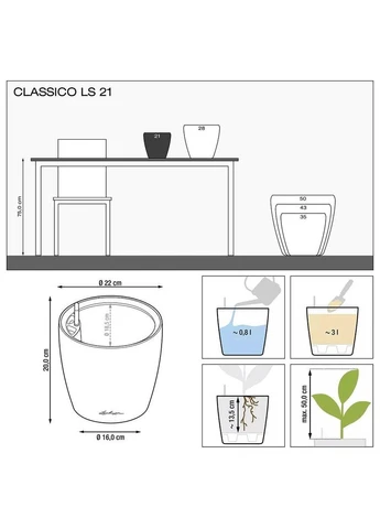 Умный горшок Classico Color LS 21 круглый 3 л 22 x 20 см, Lechuza (388683827)