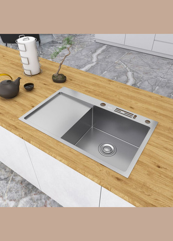 Кухонная мойка из нержавеющей стали с левым крылом накладная NS-7848(L) Nett (336933117)