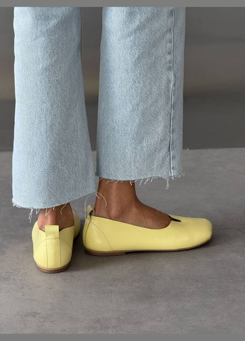 Жіночі стильні жіночі балетки | жовті однотонні без декору натуральна шкіра (332092288)