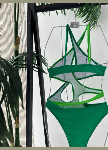 Зелений літній дуже стильний яскравий купальник з вирізами суцільний Vakko