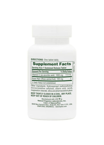Витамины и минералы Vitamin C 1000 mg Sustained Release, 60 таблеток Natures Plus (322291895)