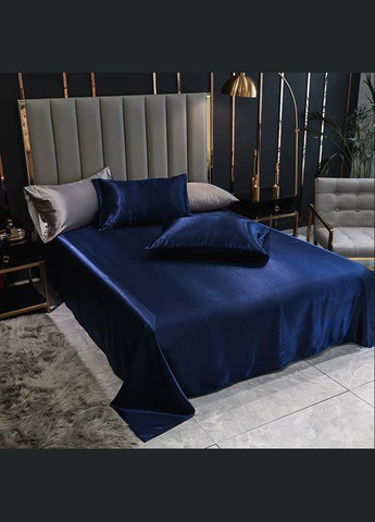 Постільна білизна атласна Євро 200 x 220 см Синій наволочки 2 х 50х70 см, 2 х 70х70 см (В141402-8-02) No Brand (348095028)