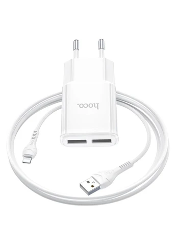 Мережевий зарядний пристрій dual port charger set (iP) 12W White (6931474749512) Hoco C88A Star round (340062531)