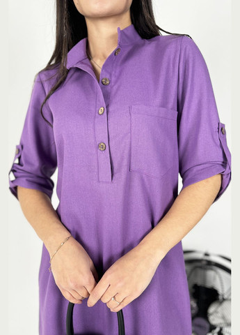 Фиолетовое повседневный, кэжуал модное легкое длинное лляное платье с разрезами INNOE однотонное