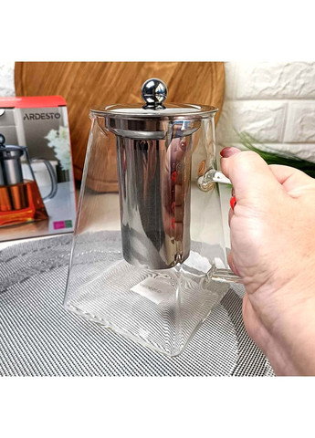 Чайник заварювальний скляний з фільтром 950 мл Квадратний Gemini Roma Ardesto (360948755)