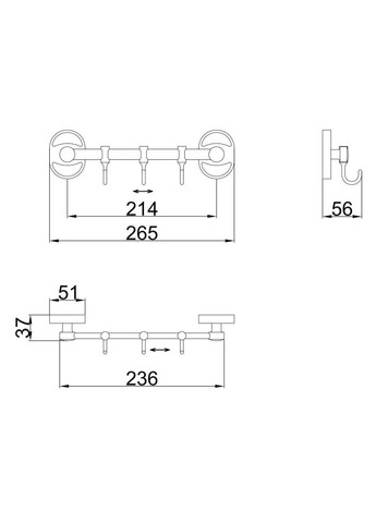 Вешалка F1915-3 на 3 подвижных крючка 240 мм, хром Frap (371881806)