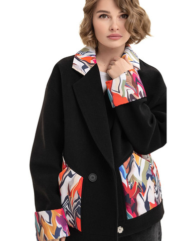 Чорне демісезонне Коротке кашемірове пальто з принтом «Леоні» чорний-Хвиля Emass