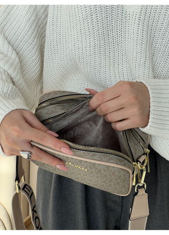 Сумка жіноча крос-боді сірий + пудровий на широкому ремені No Brand (369935016)