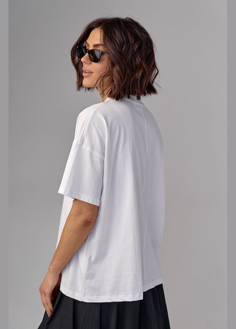 Белая летняя женская футболка oversize с надписью sunday 231037 с коротким рукавом Lurex
