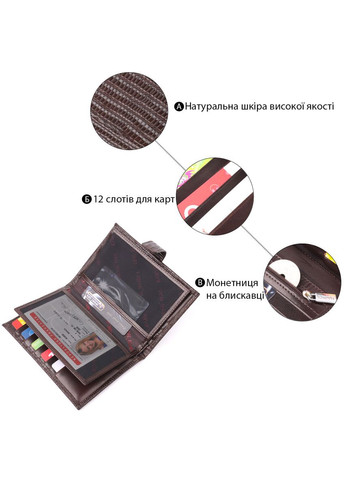 Лакированное мужское портмоне с хлястиком для карт и документов коричневое (sku_21194) No Brand (327819630)