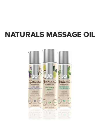 Масажна олія JO Naturals Massage Oil Coconut&Lime з натуральними ефірними оліями 120 мл System JO (298748317)