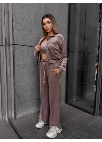 Жіночий велюровий костюм кофта+штани+топ Fashion (382027859)