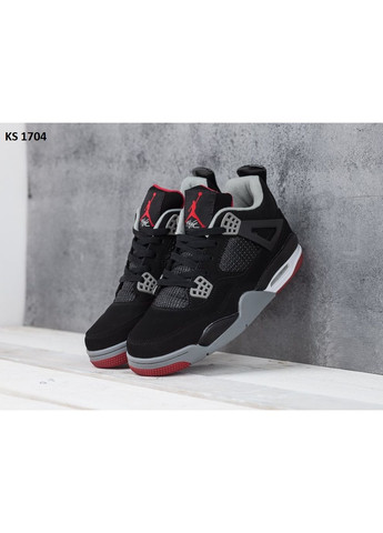 Черные демисезонные кроссовки мужские nike air jordan 4 retro black white red найк аир джордан No Brand