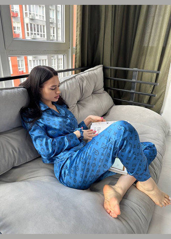 Синяя всесезон женская пижама lv рубашка + брюки Vital-Textile 1042