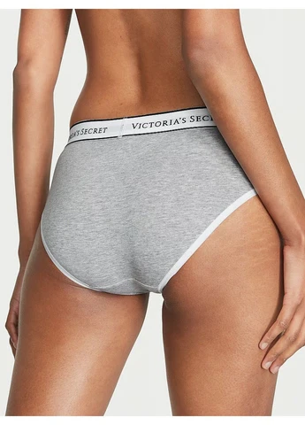 Трусики-хипстер женские Logo Cotton Lace-Waist Hiphugger Panty серые L Victoria's Secret (316551444)