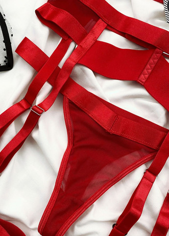 Червоний набір білизни спокусливий червоний з поясом та гартерами seduction SHEIN