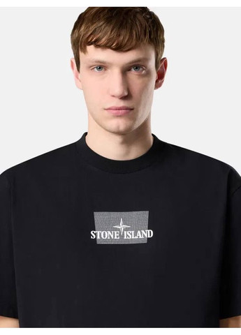 Черная мужская футболка с передним и задним принтом в стиле stone island No Brand Футболка