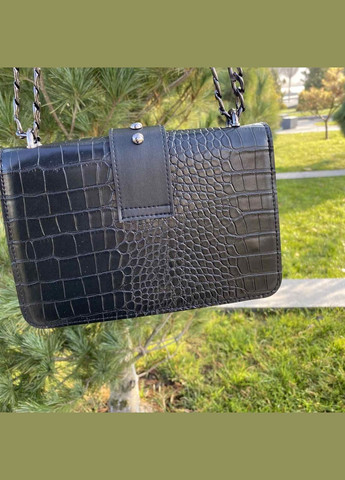 Женская сумочка клатч на цепочке рептилия лаковая Черный матовый No Brand (298998149)