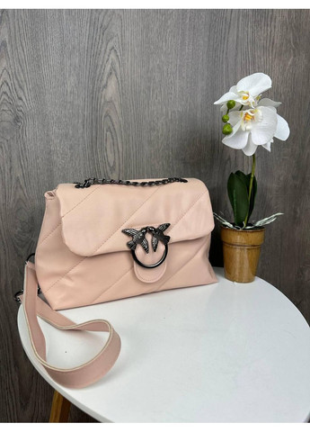 Клатч стьобаний на плече з екошкіри пудровий для жінок ProDobro (363136137)