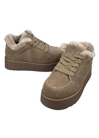 Уггі жіночі замшеві на платформі шнурівка світло-коричневі 2078-5 No Brand (302312418)