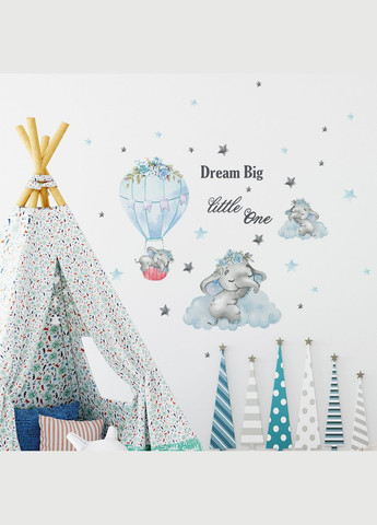 Виниловые наклейки на стену Cлоники спят на тучках и воздушном шаре (лист 30 х 90 см) б394-46-2 No Brand (302242446)