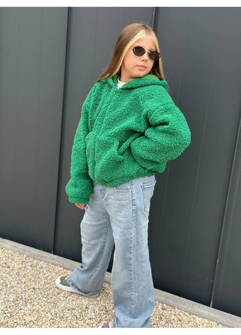 Зелена демісезонна хутряна курточка на флісі для дівчаток No Brand