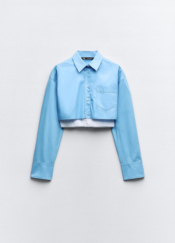 Голубой повседневный рубашка однотонная Zara