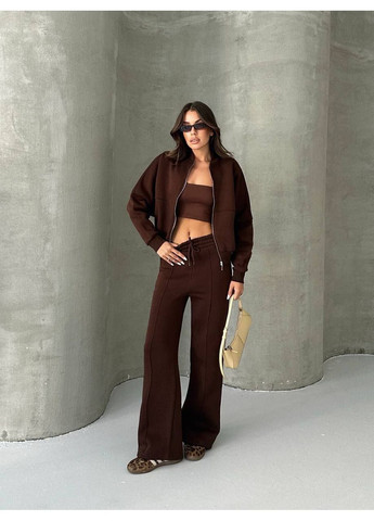 Костюм жіночий теплий штани палаццо і кофта на блискавці без капюшона No Brand (362244487)