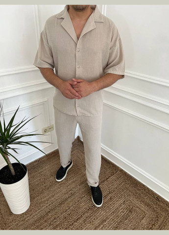 Бежевий літній літній лляний костюм легка дихаюча тканина No Brand