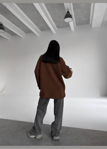 Коричневая повседневный рубашка однотонная No Brand