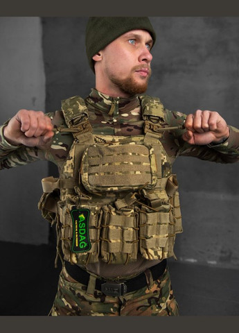 Тактическая плитоноска с быстрым сбросом Asdag 7 подсумков пиксель No Brand (315682160)