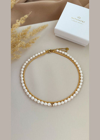 Именный чокер колье на шею из натурального жемчуга с буквой на выбор и чокер из бисера No Brand (369505258)