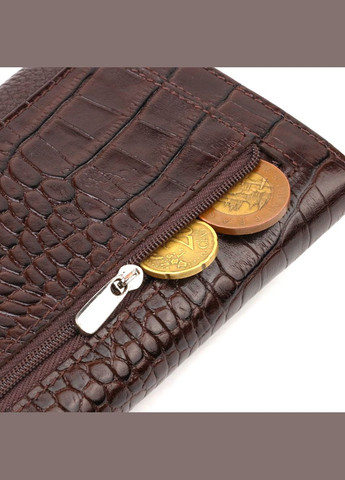 Містке вертикальне чоловіче портмоне з натуральної шкіри з тисненням під крокодила 21837 Коричневе Canpellini (298568704)