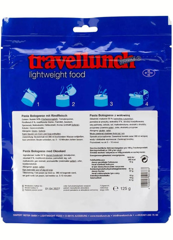 Сублимат Travellunch Pasta Bolognese with Beef 125 г No Brand (316447743)