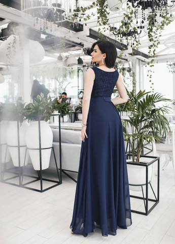 Темно-синее праздничный, карнавальный шифоновое платье клеш, колокол No Brand однотонное