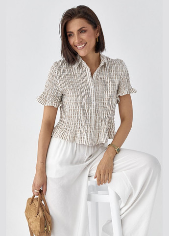 Кофейная полосатая блуза с эффектом жатки Lurex Блузка