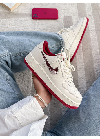 Кроссовки женские Nike Air Force 1 Low White Bordo | Найк Аир Форс 1 низкие белые No Brand белые демисезоны (350936271)