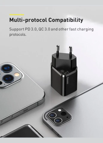 Мережевий зарядний пристрій Super Si quick charger IC |1Type-C, 3A/30W, PD/QC| Чорний (CCSUP-J01) Baseus (337351223)