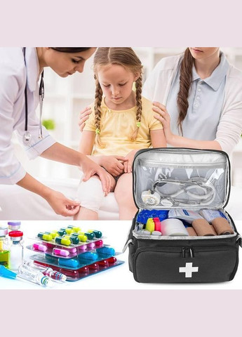 Аптечка, сумка-органайзер для медикаментів Велика 29 x 19,5 см протиударна Чорна ( код: IBH052B ) Profi Care (331902248)