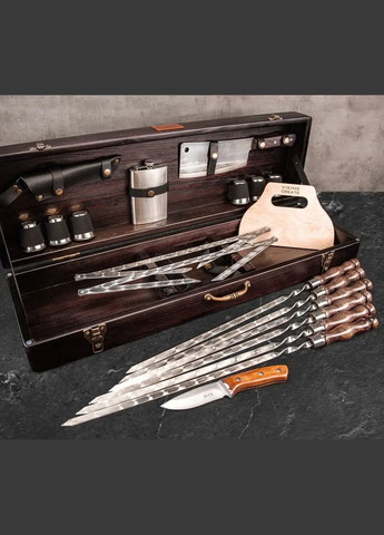 Набір для шашлику у валізі "Велюнд" з 18 предметів | Подарунок чоловікові на ювілей Handmade WC-017 (347291588)
