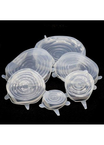 Силіконові прозорі багаторазові кришки для зберігання продуктів набір 6 штук різного розміру білий UKC (299314375)